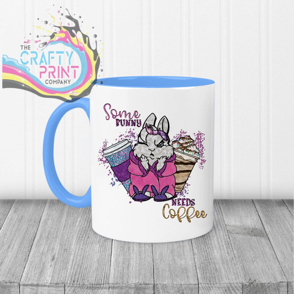 Some bunny needs coffee Mug - Blue Handle & Inner - Mugs