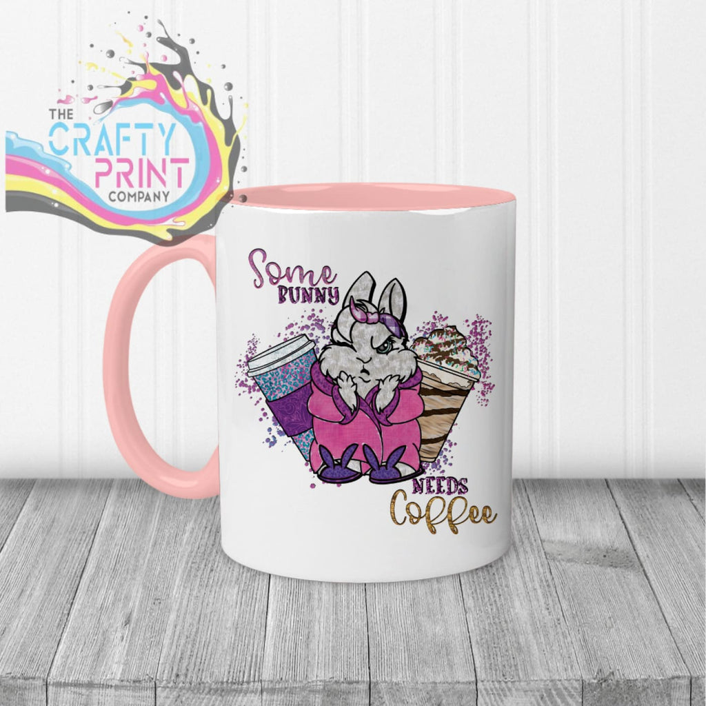 Some bunny needs coffee Mug - Pink Handle & Inner - Mugs