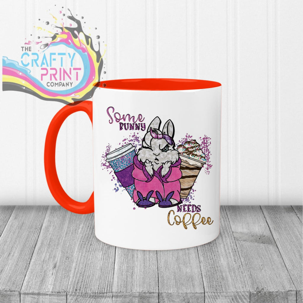 Some bunny needs coffee Mug - Red Handle & Inner - Mugs