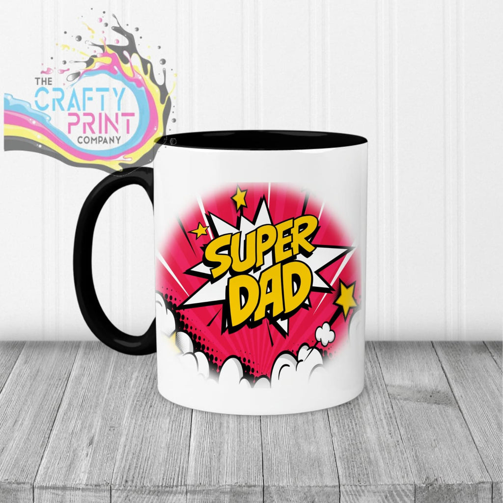 Super Dad Comic Style Mug - Black Handle & Inner - Mugs