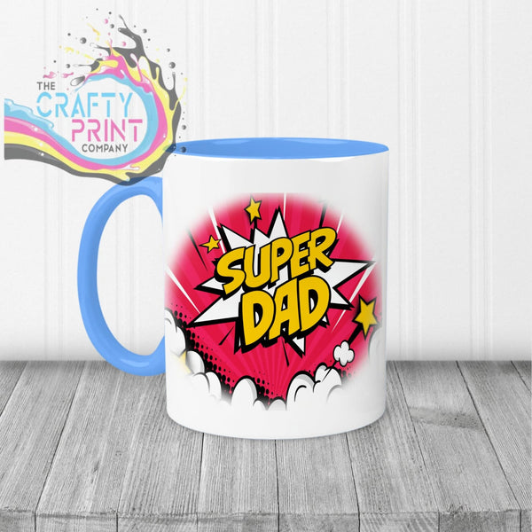 Super Dad Comic Style Mug - Blue Handle & Inner - Mugs