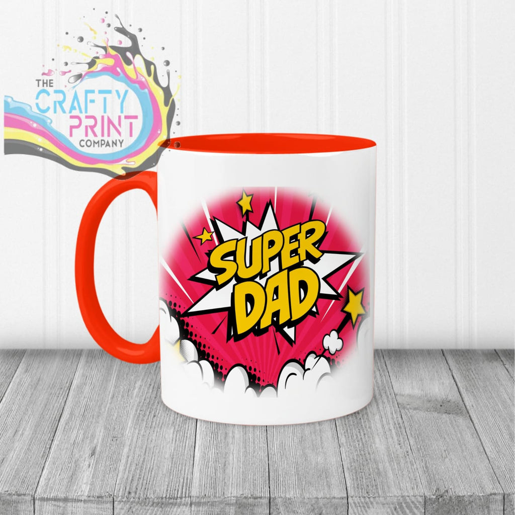 Super Dad Comic Style Mug - Red Handle & Inner - Mugs