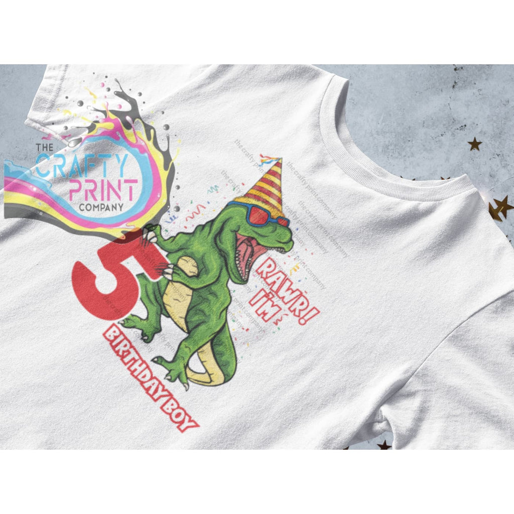 T Rex Dinosaur Age Birthday Boy Children’s T-shirt - Five