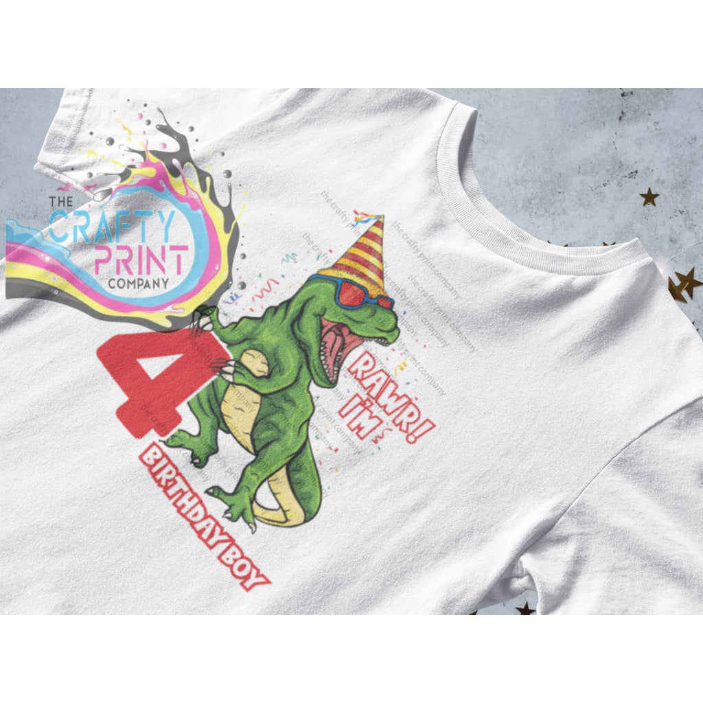 T Rex Dinosaur Age Birthday Boy Children’s T-shirt - Four