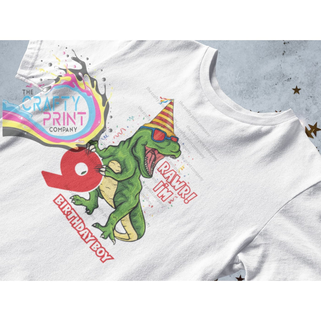 T Rex Dinosaur Age Birthday Boy Children’s T-shirt - Nine