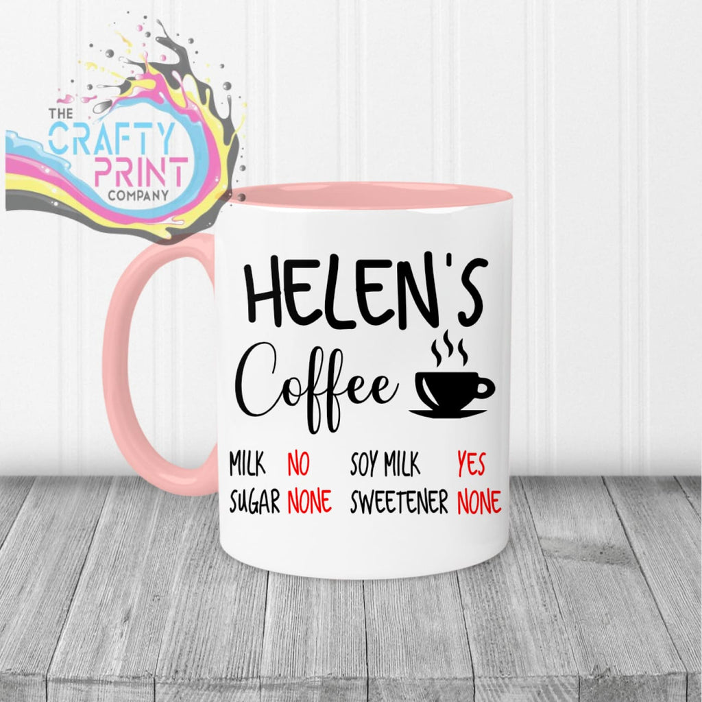 Tea Coffee Ingredients Personalised Mug - Pink Handle &