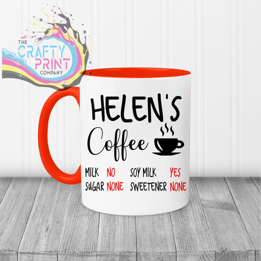 Tea Coffee Ingredients Personalised Mug - Red Handle &