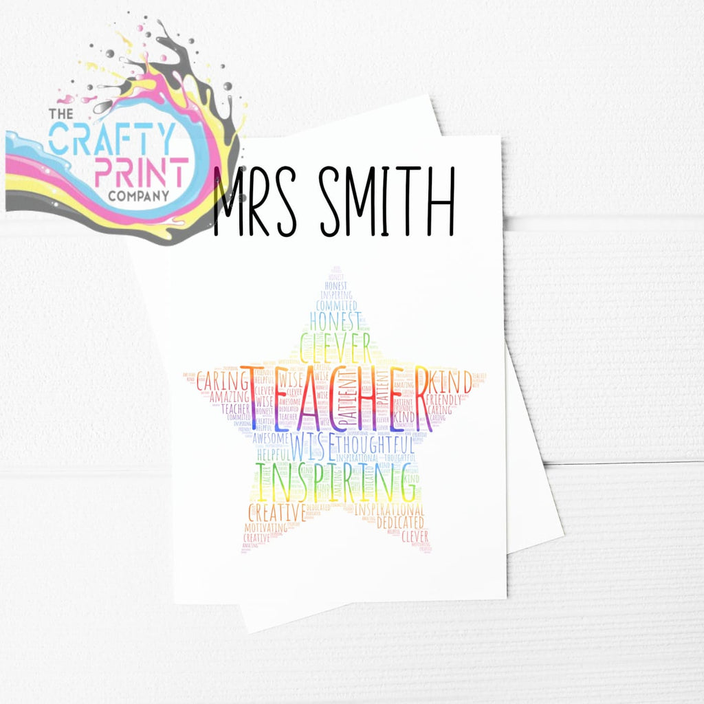 Teacher Rainbow Star Personalised A5 Card & Envelope