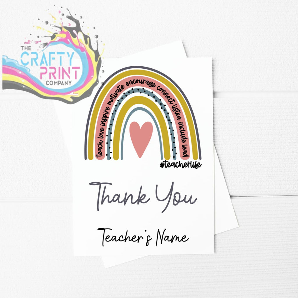 Teacherlife Rainbow Thank You Personalised A5 Card &