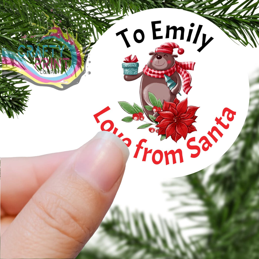 To Name Love from Santa Bear Design Printed Sticker