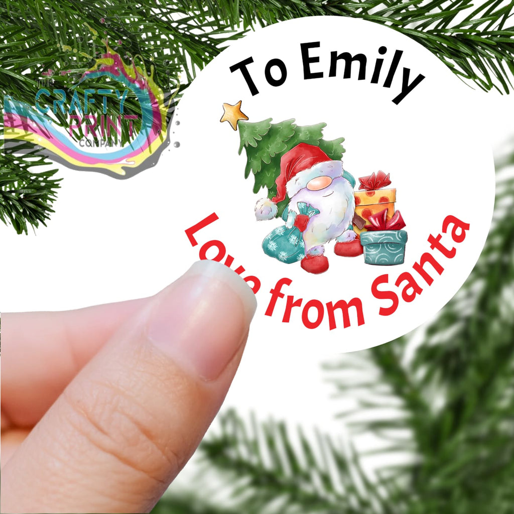 To Name Love from Santa Gnome Design Printed Sticker