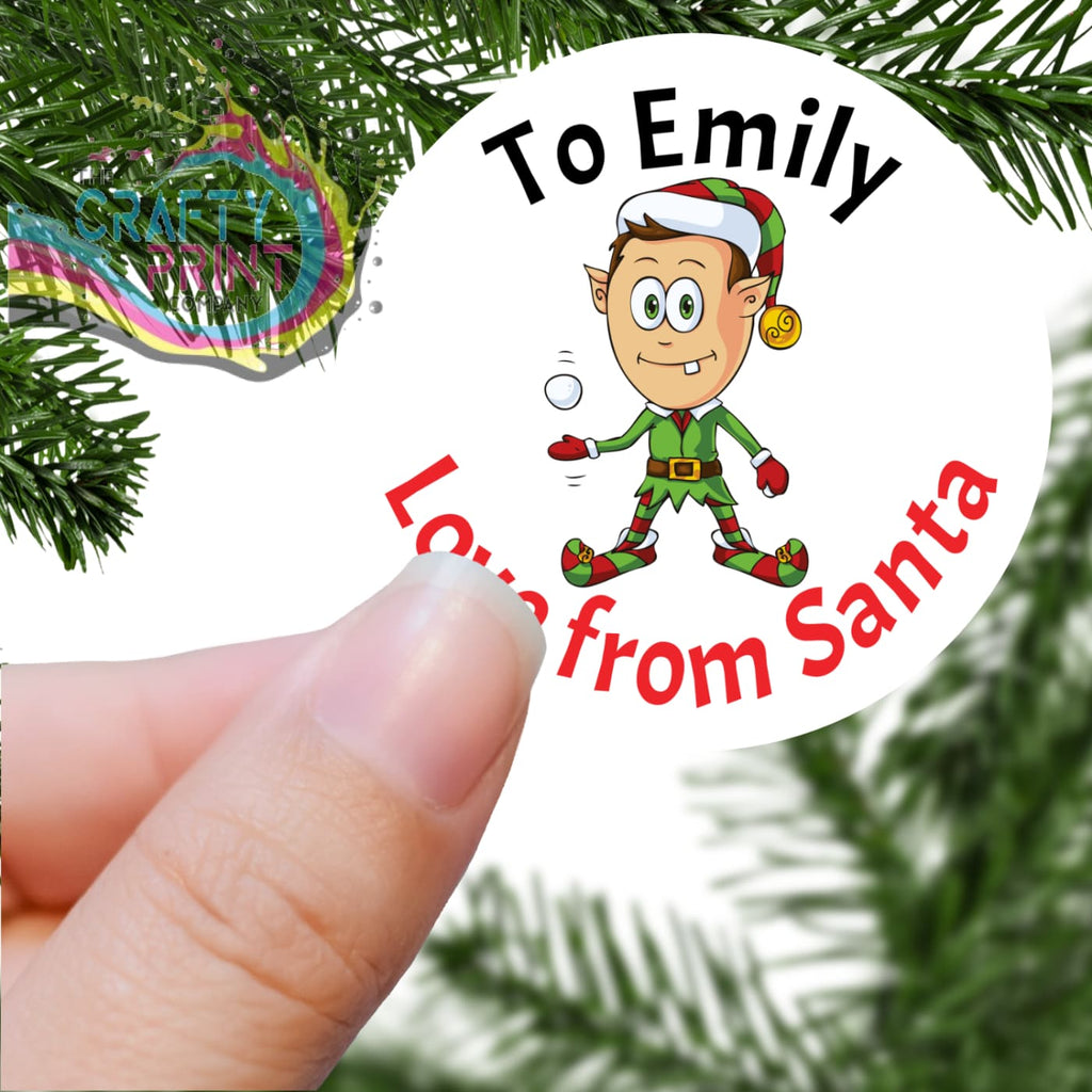 To Name Love from Santa with Elf Printed Sticker