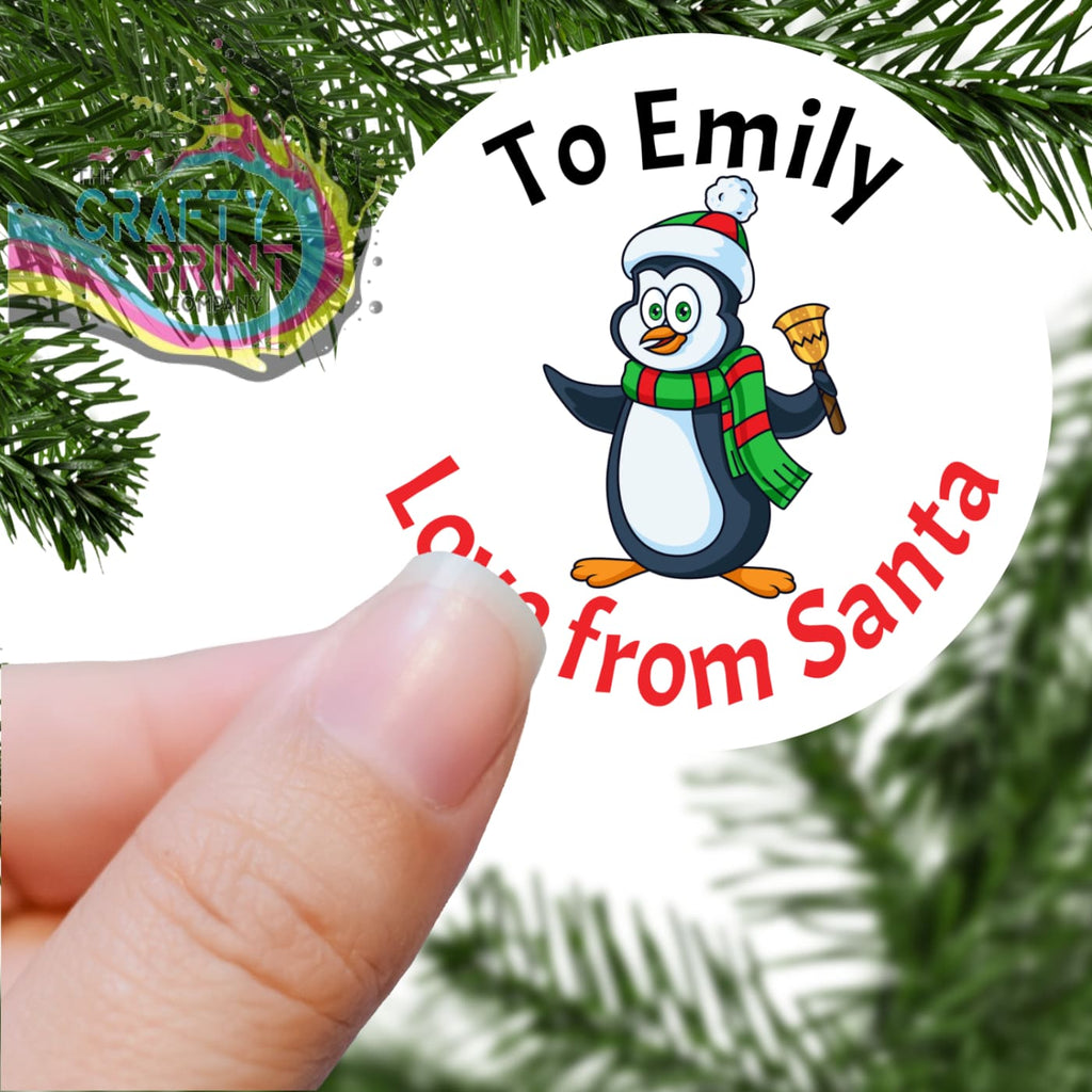 To Name Love from Santa with Penguin Printed Sticker