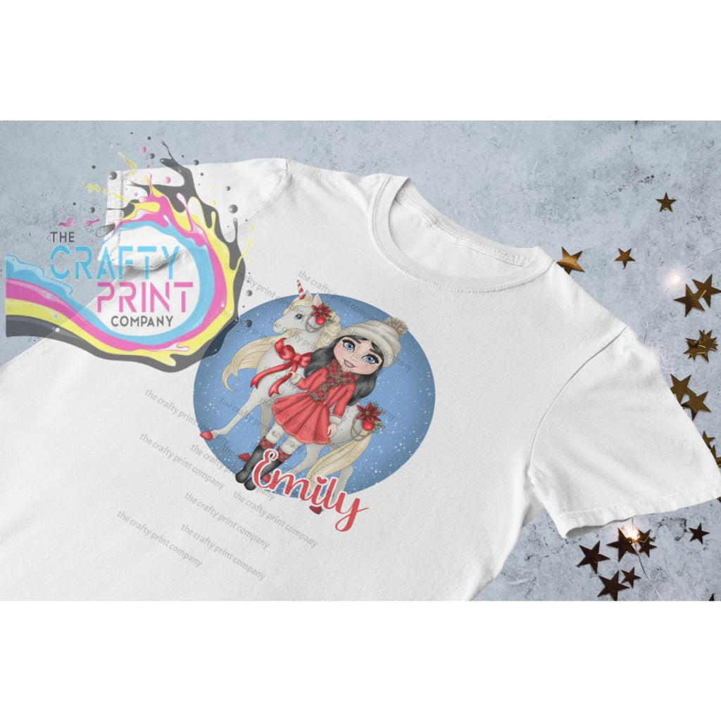 Unicorn Christmas Girl Personalised Children’s T-shirt