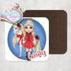 Unicorn Christmas Girl Personalised Coaster - Blonde Hair