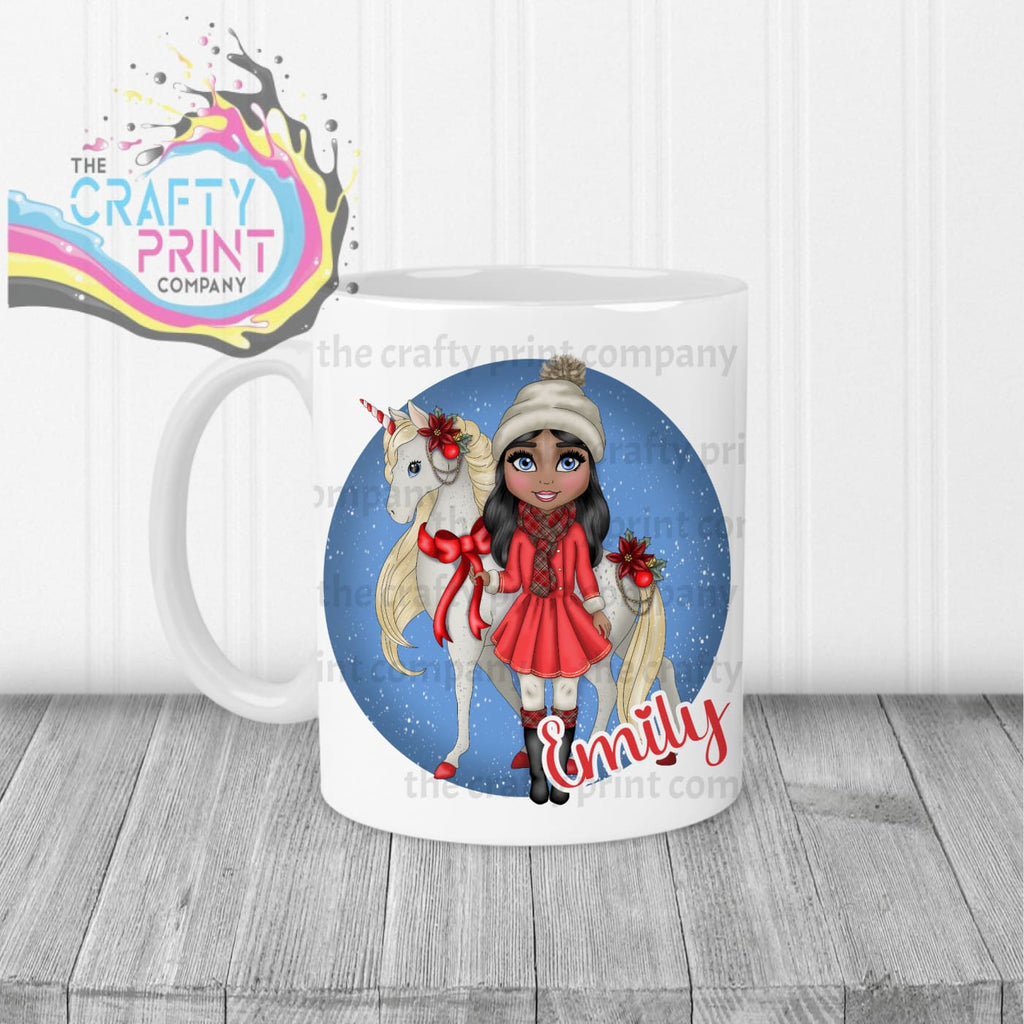 Unicorn Christmas Girl Personalised Mug - White Handle & 