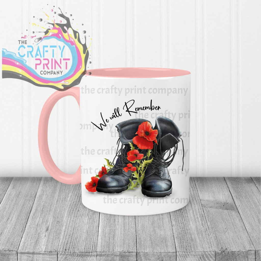 We Will Remember Remembrance Mug - Pink Handle & Inner